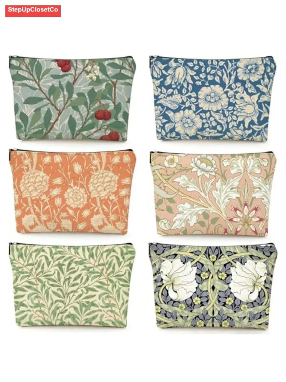 Canvas Travel Toiletry Bag Set of 6 with Zipper Vintage Floral Design